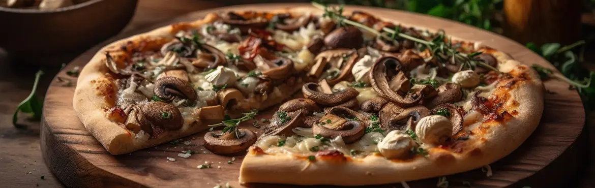 Mushroom & Truffle Pizza topped with sautéed mushrooms and truffle oil at Tattva Bar and Café