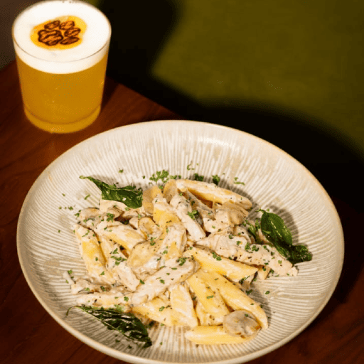 Creamy pasta dish served at Tattva Bar and Cafe